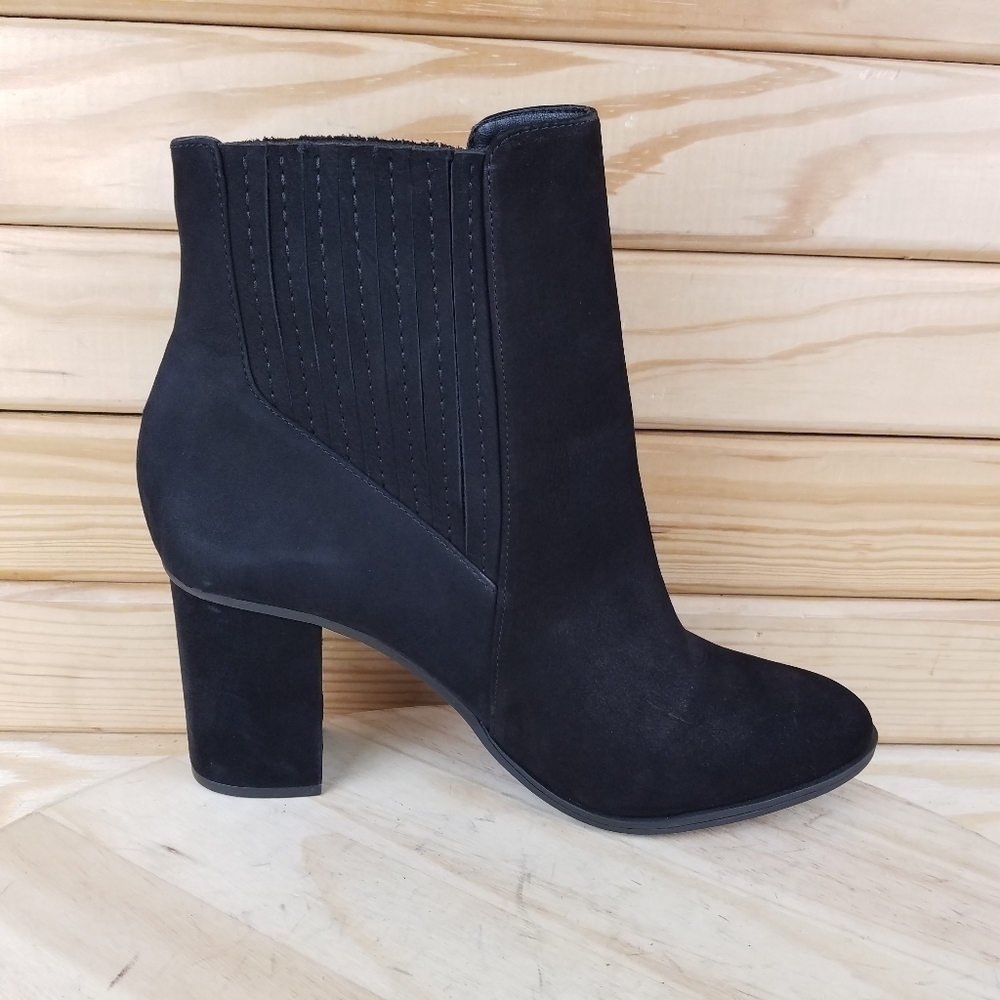 Schutz Fabrica Ankle Boots Womens 10 Black Nubuck Leather High Heel Booties Chic